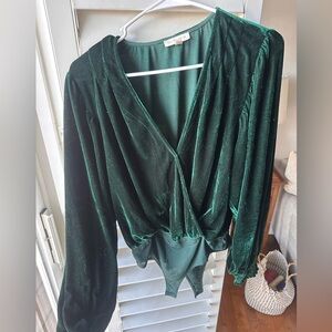 Flying Tomato Deep Green Velvet Bodysuit
